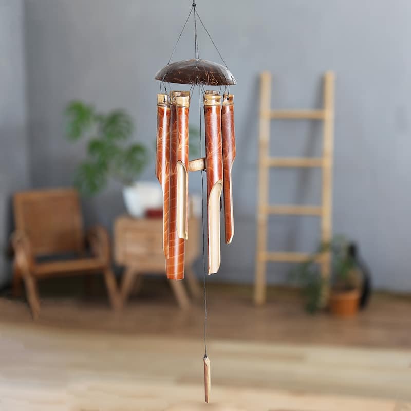 Novica Handmade Island Rhythm Bamboo And Coconut Shell Wind Chime