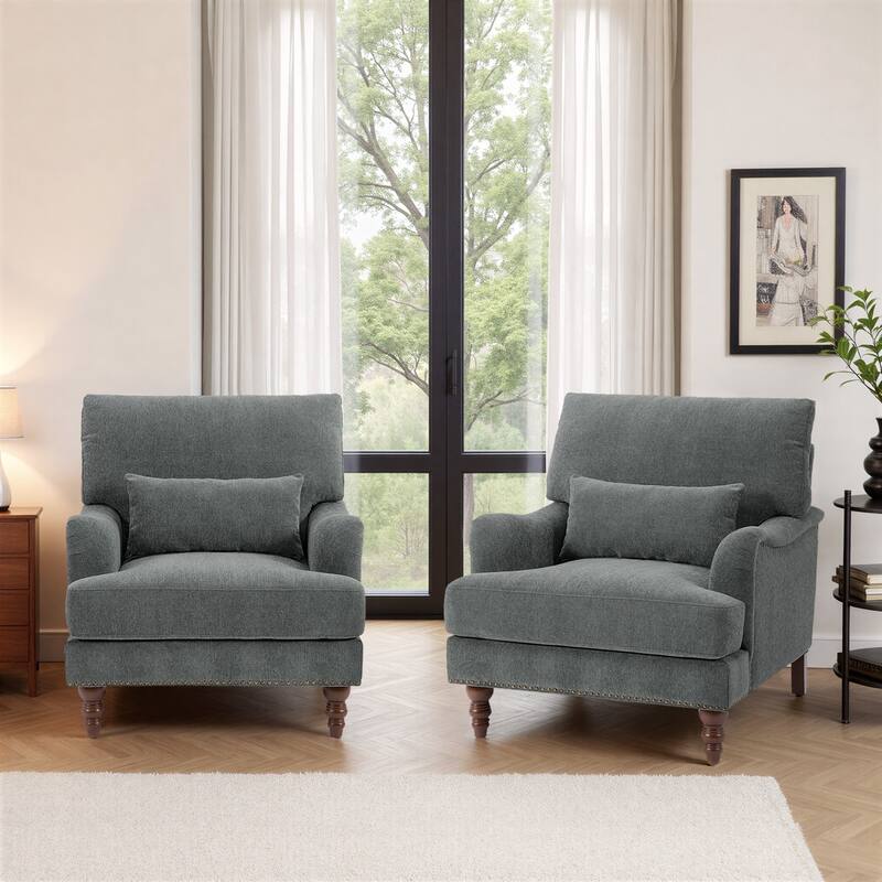2 Piece Mid-Century Modern Oversized Accent Armchair Upholstered Chair