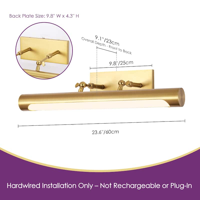 23.6" 1-Light Modern Gold/Black Adjustable Cylinder Wall Mounted LED Picture Light/Vanity Light for Bathroom, Bedroom