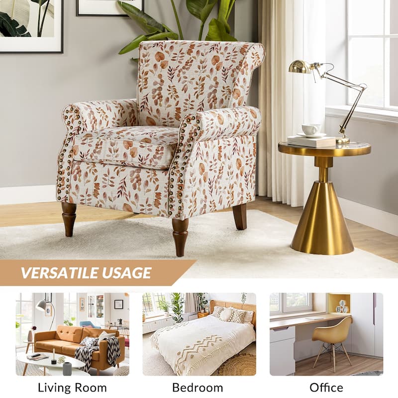Nyctelius Traditional Polyester Accent Arm Chair with Pattern and Nailhead Trim Set of 2 by HULALA HOME