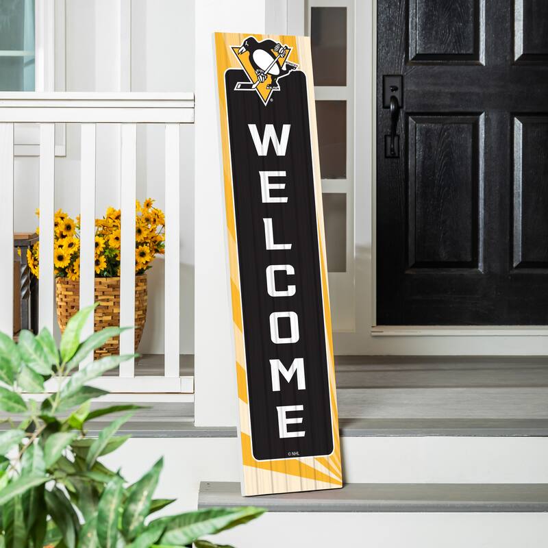 47" Porch Leaner Welcome Wall Sign, Pittsburgh Penguins - Black