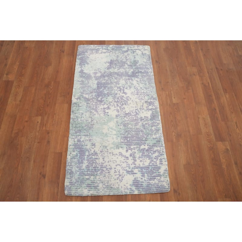 Hand Knotted Oriental Viscose Silk Carpet Modern Abstract Purples Abstract Area Rug - 4' 0'' X 2' 0''