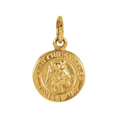 Curata 14k Yellow Gold 18" Small 8mm Round St. Christopher Medal Necklace