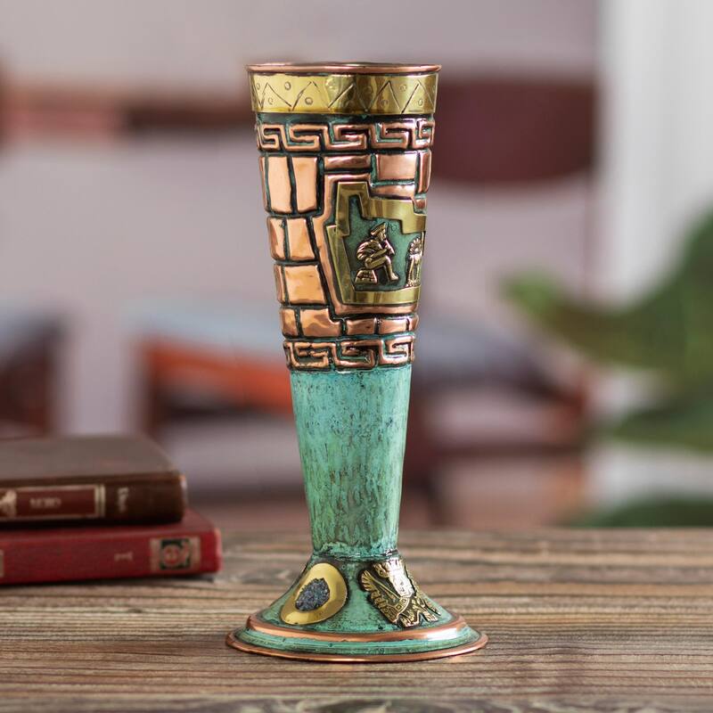 Novica Handmade Andean Ancestors Copper, Bronze And Sodalite Decorative Cup
