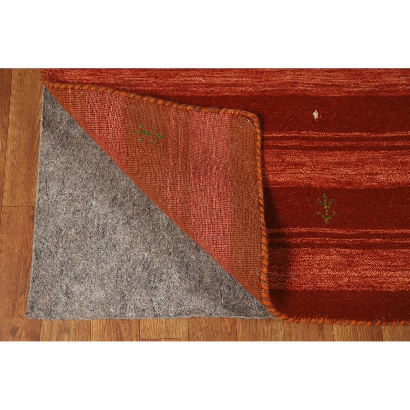 Hand Knotted Oriental 100% Wool Carpet Tribal Stripe Oranges & Rust Gabbeh Area Rug - 9' 9'' X 6' 9''