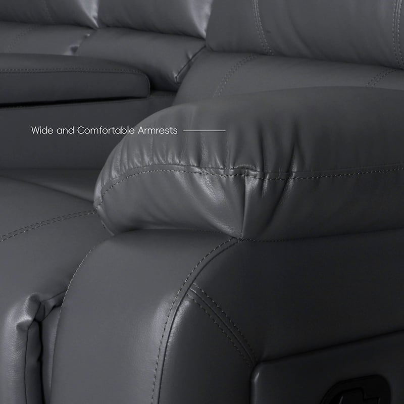 6PCS, 2 Manual Recliners, Faux Leather Reclining Sectional with Center Console