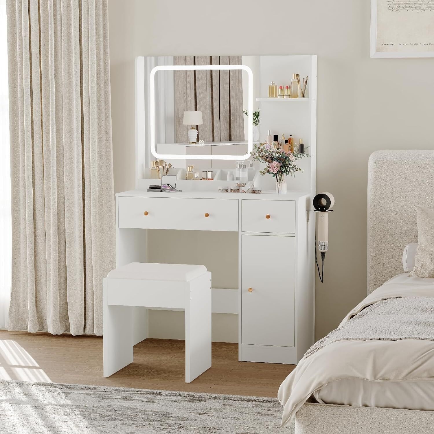 Makeup Vanity Desk Dressing Table Set with Stool for Bedroom