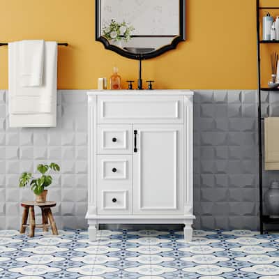 24" Bathroom Vanity with Ceramic Sink - Modern 2-Drawer Storage Cabinet, Adjustable Shelf, Space-Saving Design