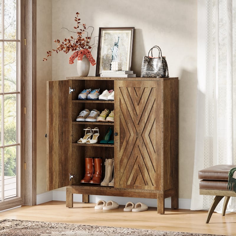 20 Pairs Adjustable Shoe Cabinet with Doors for Entryway