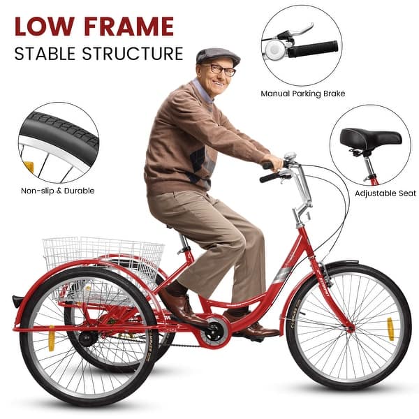 3 wheel bicycle frame Entry-level Folding Suspension Recumbent Trike TrikExplor 3 Wheel 7 Speed Trikes with Basket for Seniors Uforic 26 Inch 1 Speed