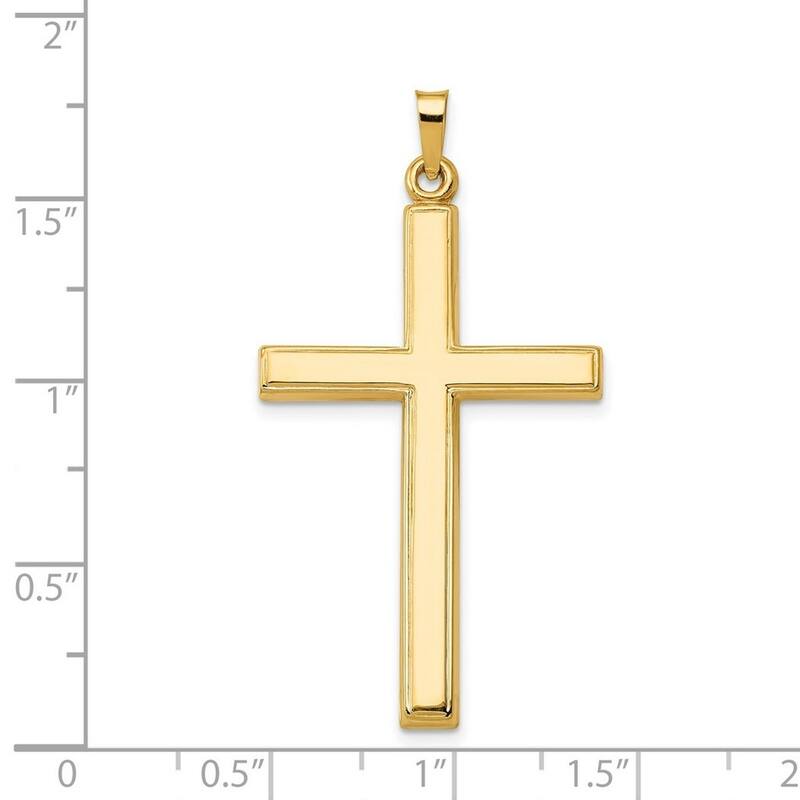 Curata 14k Yellow Gold 18" Polished Hollow Cross Pendant Necklace - 42.9x22.9mm