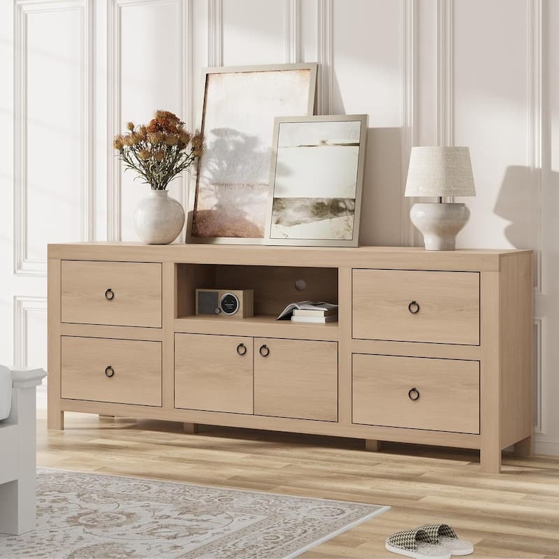 Farmhouse TV Stand Entertainment Center with 6 Storage Drawers for 75/80 Inch TV - N/A