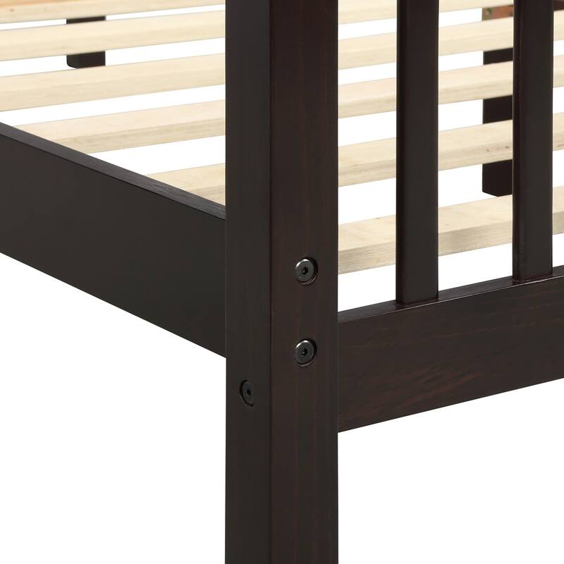 Wood Platform Bed Twin Size Slat Bed Frame with Fence-shaped Hollow Headboard, Footboard and Solid Wood Slat Support