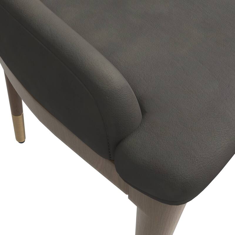 Dining Chair Upholstered in Leather with Rubberwood Frame Set of 4 Side Chair High Back and Gold Accent Legs