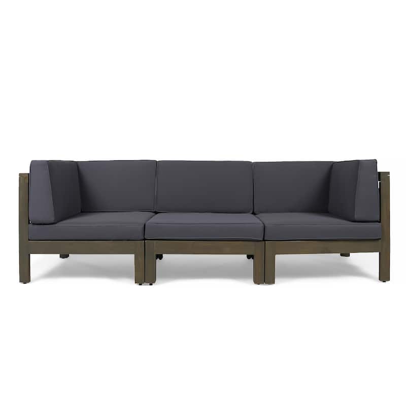 Brava Outdoor Cushioned Acacia Wood Sofa by Christopher Knight Home - gray + dark gray cushion