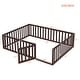 preview thumbnail 16 of 30, Queen Size Wood Floor Bed w/ Fence & Door Upholstered Bed Frame