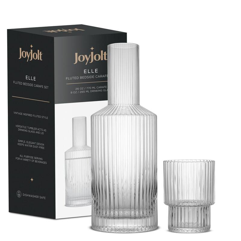 JoyJolt Elle Fluted Bedside Carafe Decanter Set with Glass- 26 oz - 26 oz