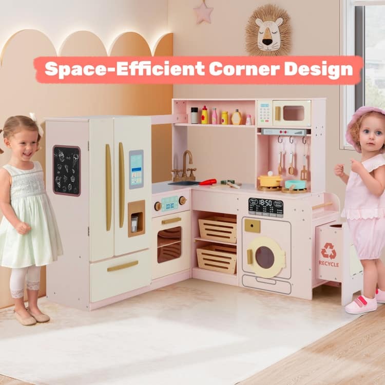 MDF Kids Corner Play Kitchen with Lights, Sounds and Accessories - 40" × 39.5" × 37"