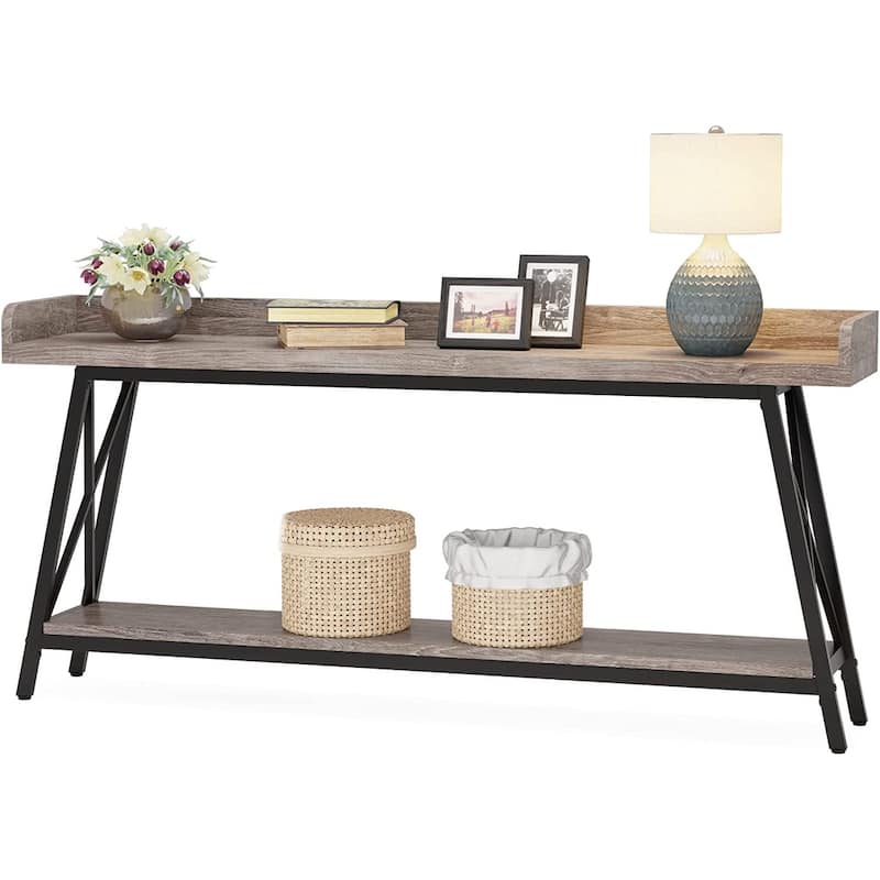 70.9 inch Long Entryway Table, Narrow Sofa Console Table Behind Couch Brown - Grey