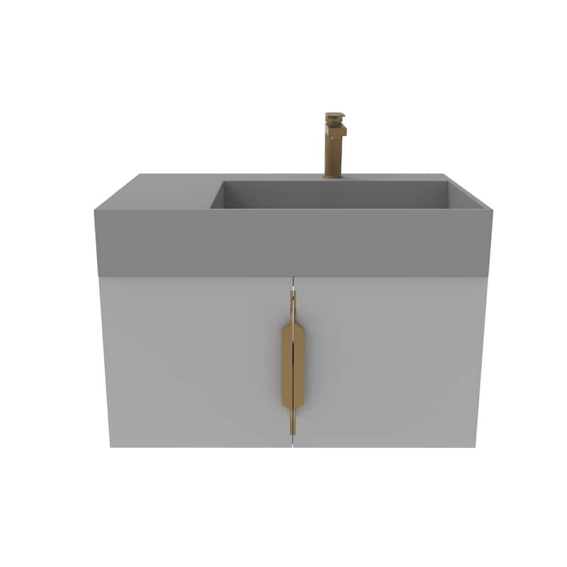 Amazon 30" Wall Mounted Bathroom Right Basin Vanity Set w/ Gray Top - Gold Finish - Grey