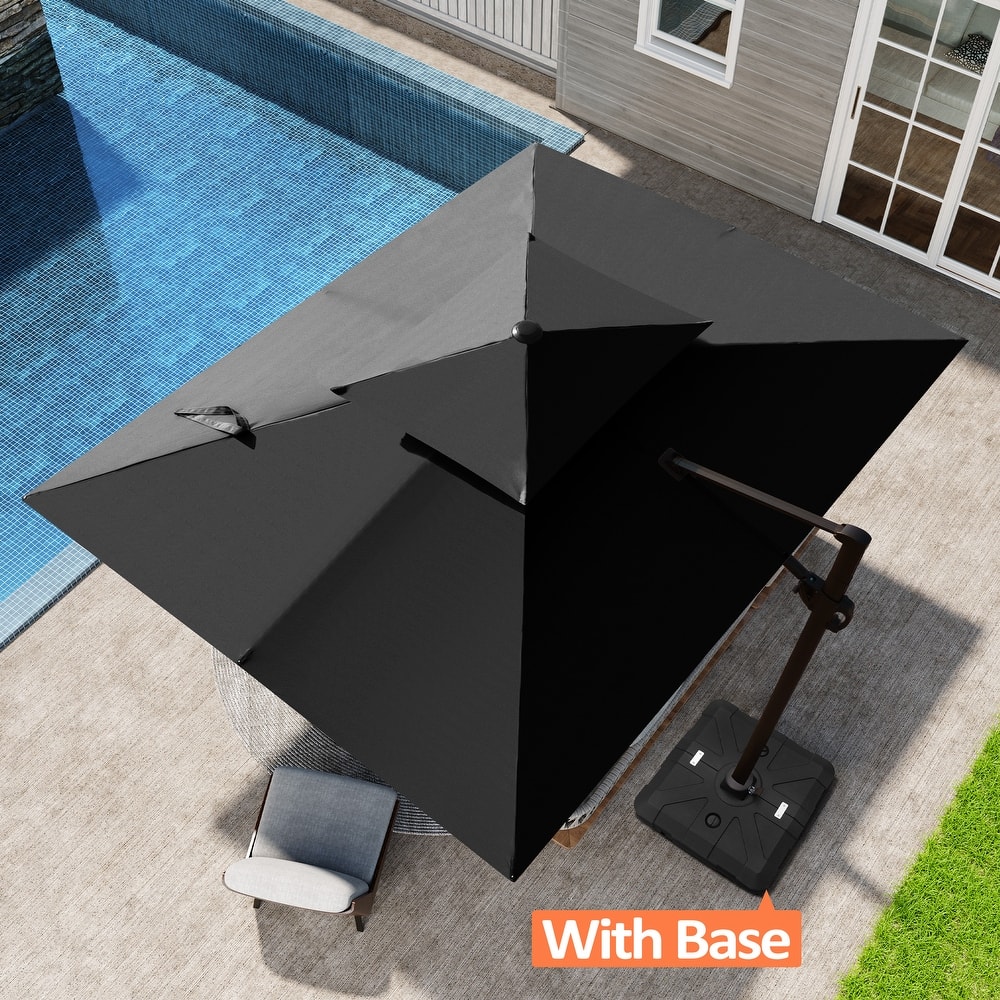 Pellebant 9 FT x 11 FT Outdoor Double Top Patio Cantilever Offset Umbrella with Base Stand