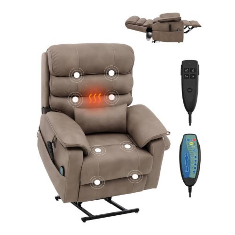 Velvet Power Lift Recliner, Dual-Motor, Heat, Massage & Wireless Charger - Grey