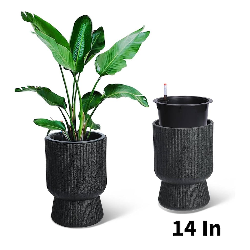 14" 2Pcs Self-Watering Planters, Flower Pots for Front Porch, Patio & Garden