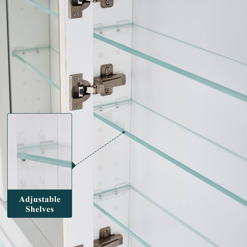 42"W X32''H Bathroom Recessed Wall-Mounted Solid Wood Framed Medicine Cabinet With Adjustable Glass Shelves - 42"W X32''H