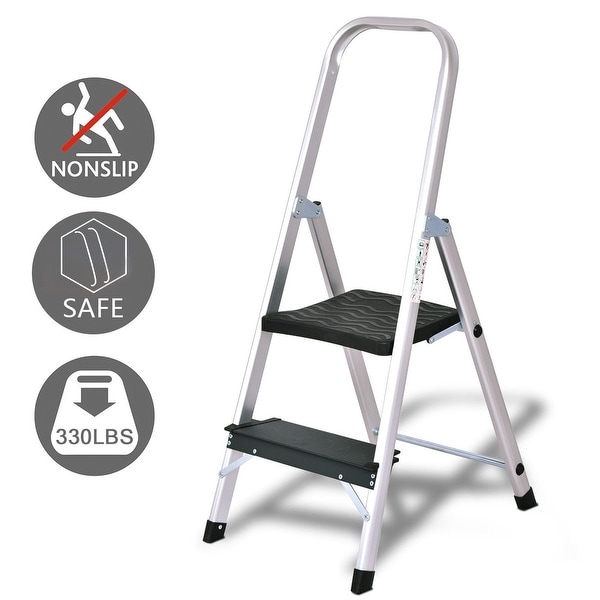 Costway 2 Step Aluminum Ladder Folding Non-Slip Work Platform Stool 330Lbs Load Capacity - as pic