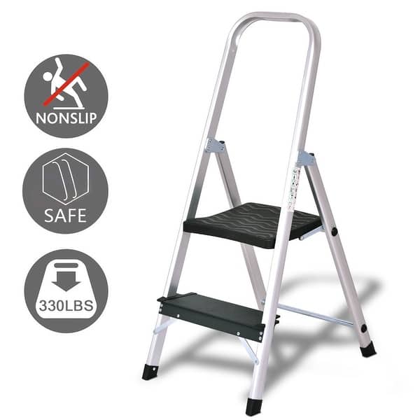 Shop Costway 2 Step Aluminum Ladder Folding Non Slip Work Platform Stool 330lbs Load Capacity As Pic On Sale Overstock 18502766