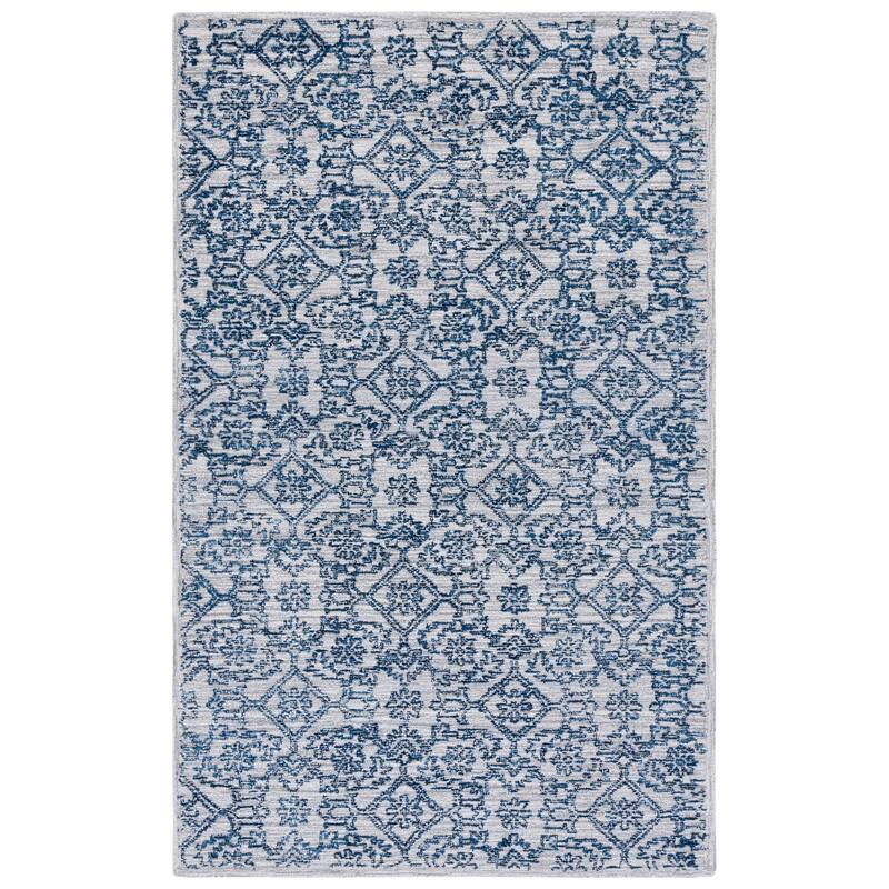 SAFAVIEH Handmade Micro-Loop Annechien Floral Wool Rug - 5' Square - Blue