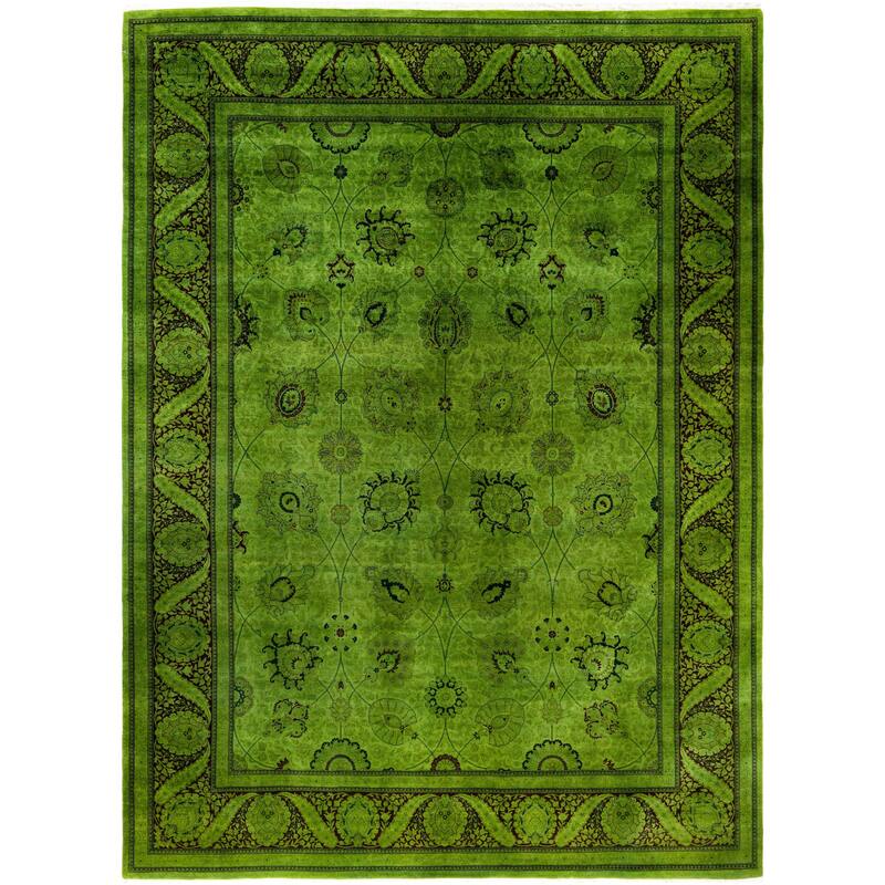 Overdyed One-of-a-Kind Hand-Knotted Area Rug - Green - 9' 4" x 12' 2"