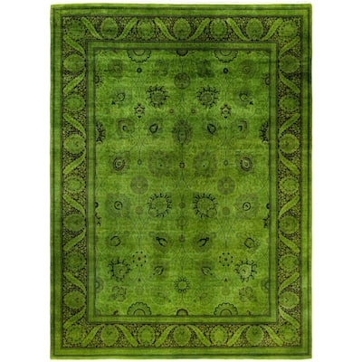 Overdyed One-of-a-Kind Hand-Knotted Area Rug - Green - 9' 4" x 12' 2"
