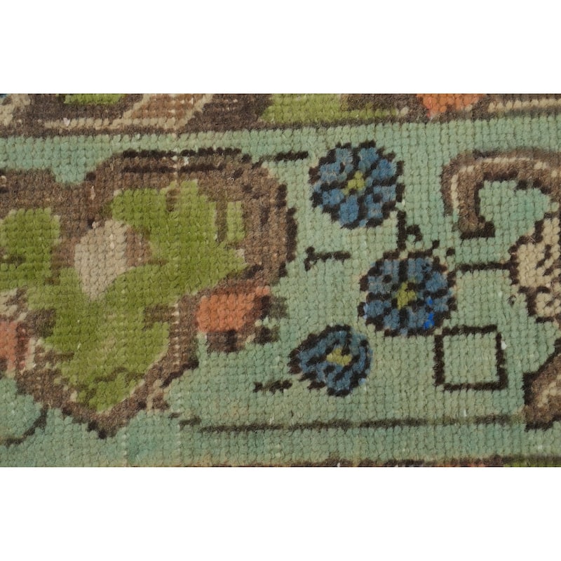 Hand Knotted Oriental 100% Wool Carpet Traditional Floral Green Tabriz Area Rug - 9' 6'' X 6' 7''