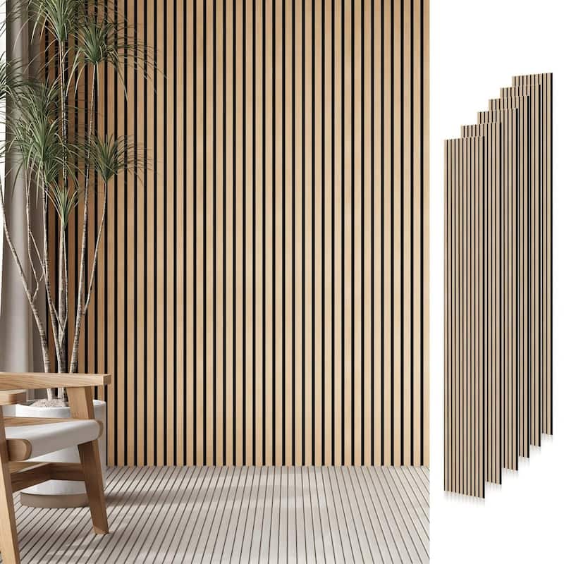 Soundproof Wood Slat Panels Acoustic Wall and Ceiling Panels - 6pcs x 94" x 7.9" - White Oak