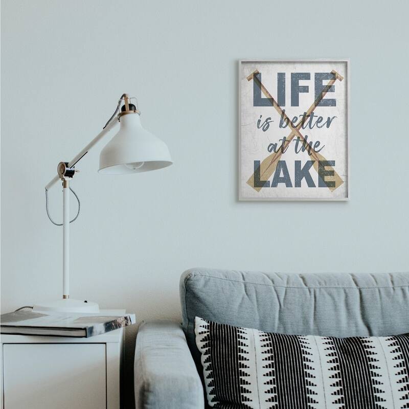 Stupell Life is Better at the Lake Quote Rustic Distressed Text Framed Wall Art - White