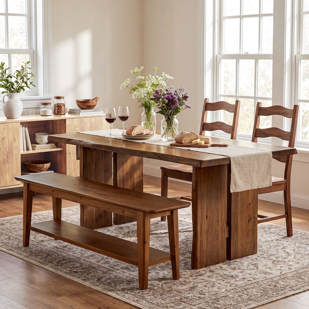 55-inch Solid Wood Bench, Indoor Bench Seat for Bedroom, Dining Room