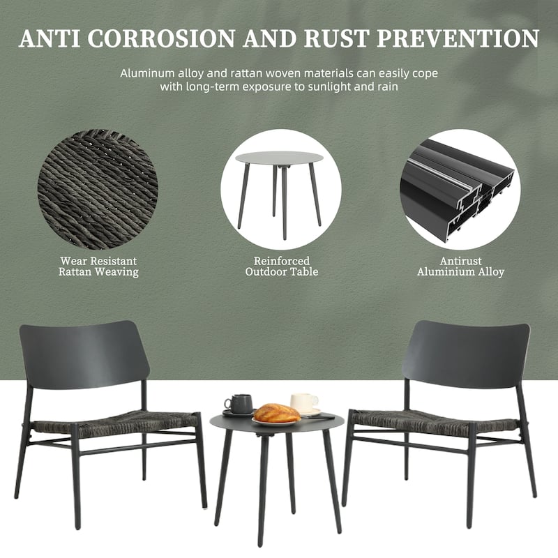 HOMEFUN Outdoor 3-Piece Aluminum Rattan Dining Sets