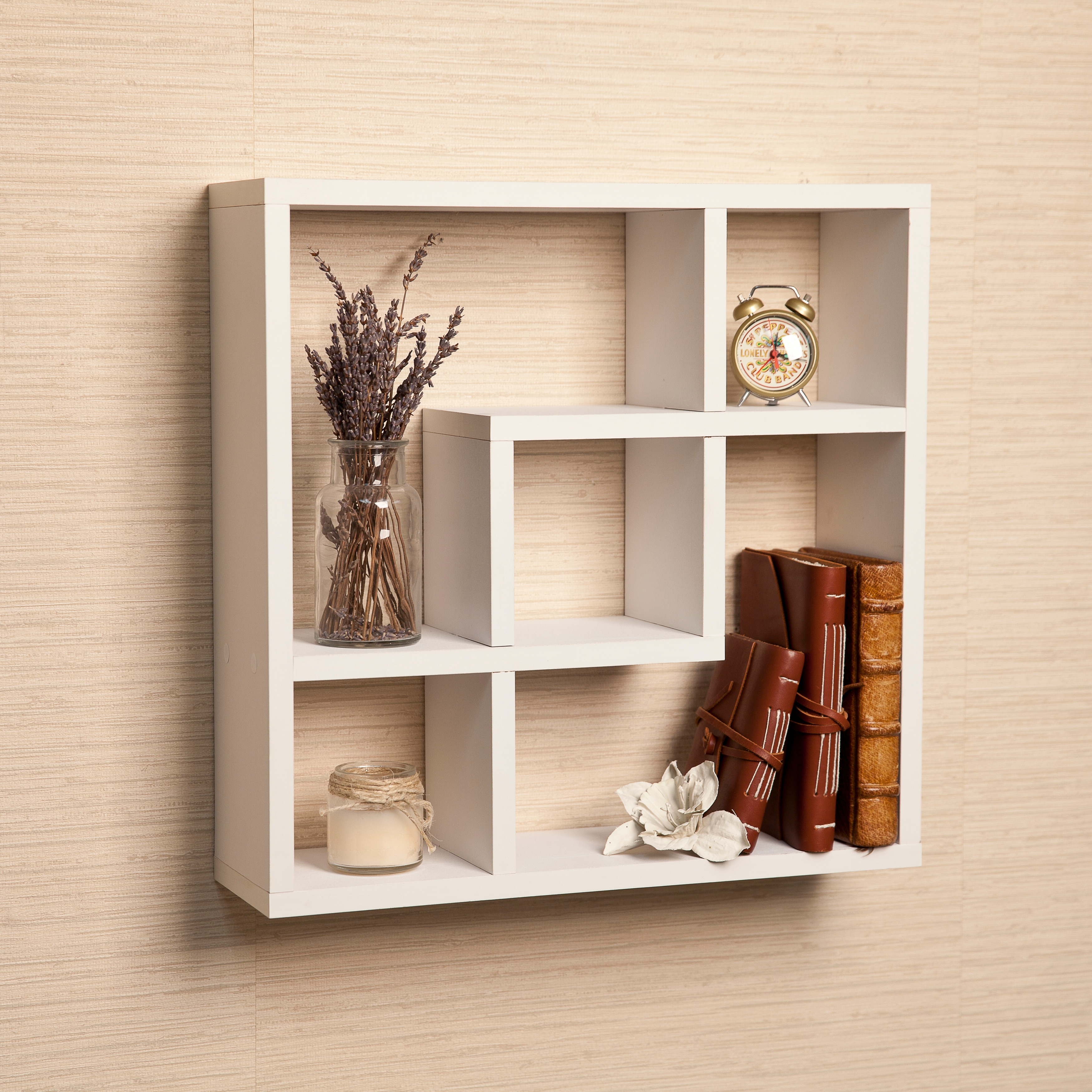 White Geometric Square Wall Shelf with Five Openings On Sale Overstock  18241548