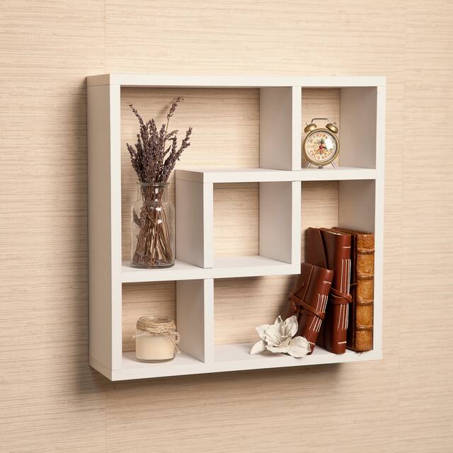 White Geometric Square Wall Shelf with Five Openings