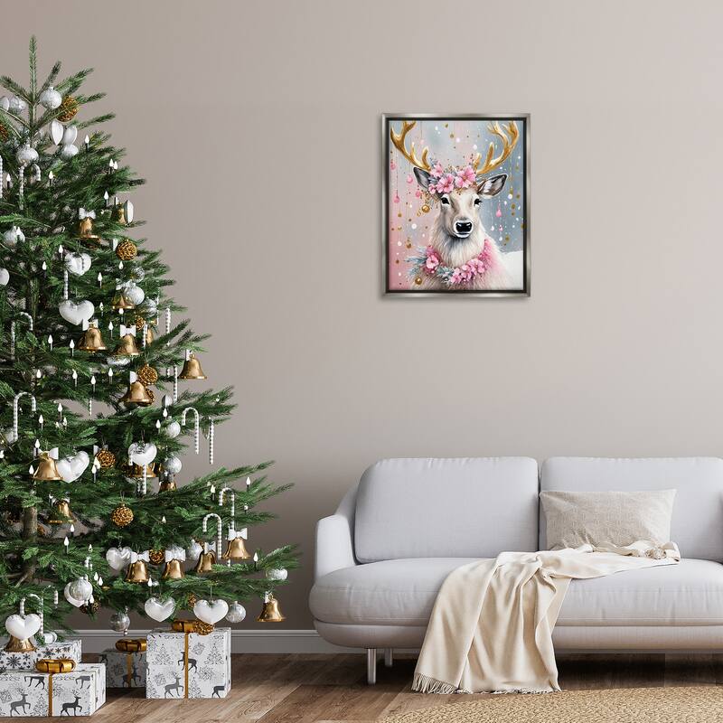 Stupell Ornamental Florals on Deer Framed Floater Canvas Wall Art Design By Tabz Jones