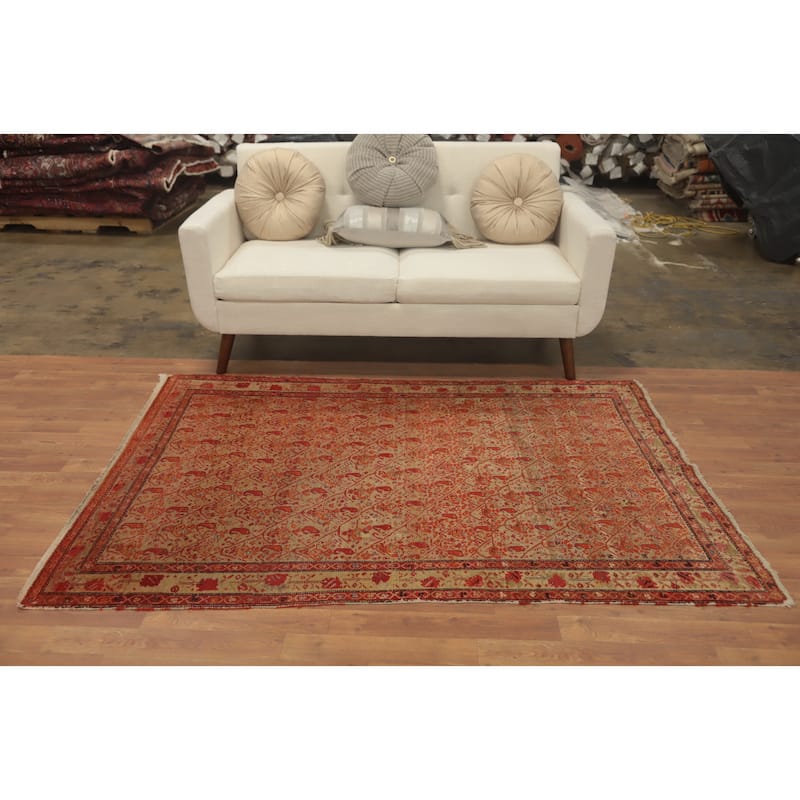 Hand Knotted Oriental 100% Wool Carpet Traditional All-Over Brown Sarouk Area Rug - 6' 3'' X 4' 3''