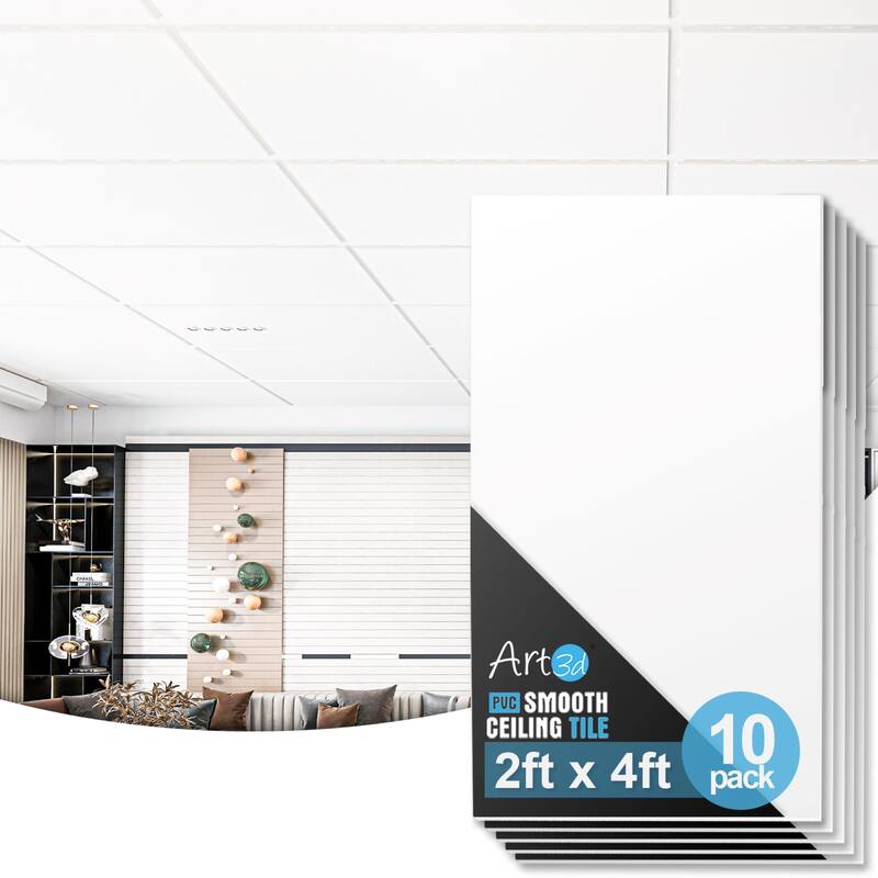 Art3d 2ft x 4ft.Smooth Drop Ceiling Tiles,Lay-in Ceiling Tiles(80sqft/case)