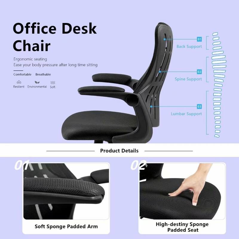 Homall Mid Back Mesh Office Desk Chair - Swivel Task Chair with Flip Arms and Lumbar Support