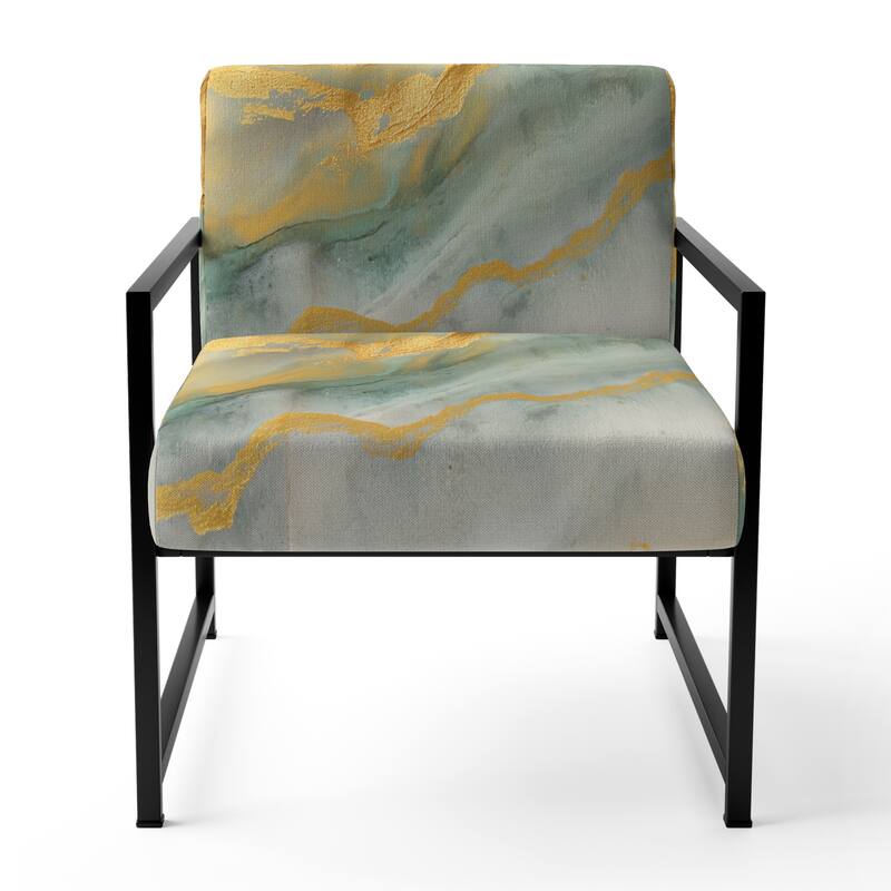 Designart "Coast Blue Sea Waves Watercolour" Upholstered Abstract Accent Chair - Modern Arm Chair For Bedroom