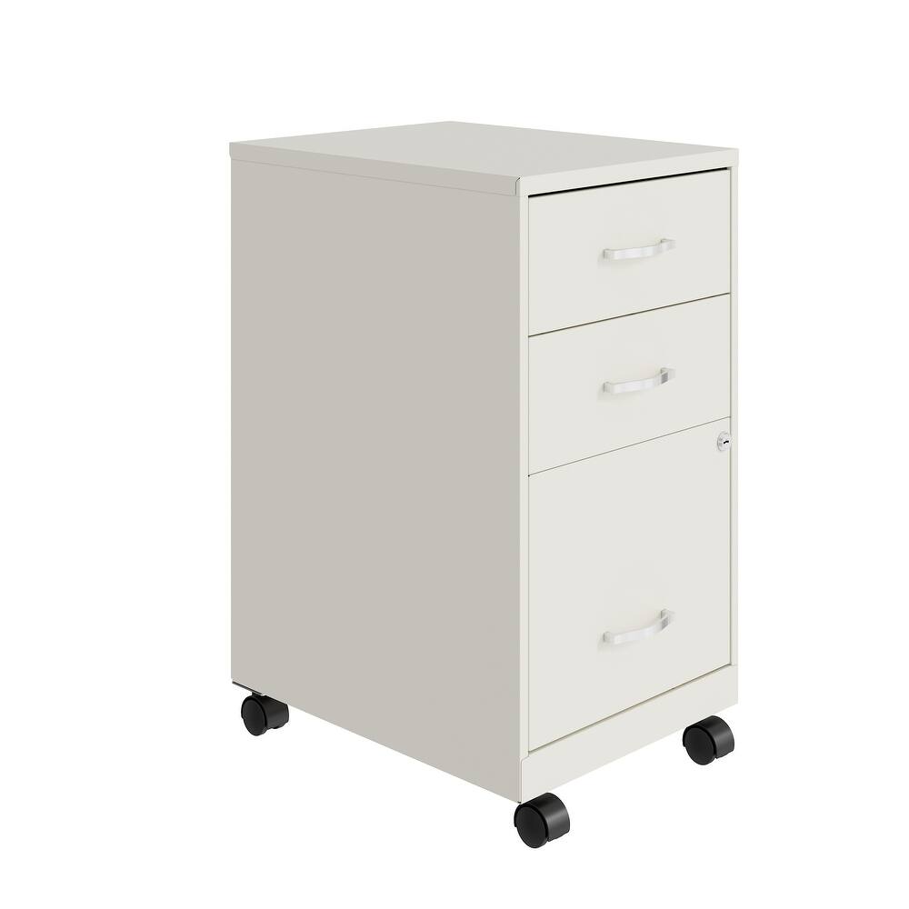 Space Solutions 18" Deep 3 Drawer Mobile Metal Cabinet, Pearl White