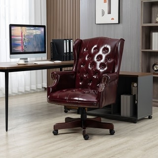 Burgundy Office Chair High Back Reclining PU Leather Desk Chair Wheels ...