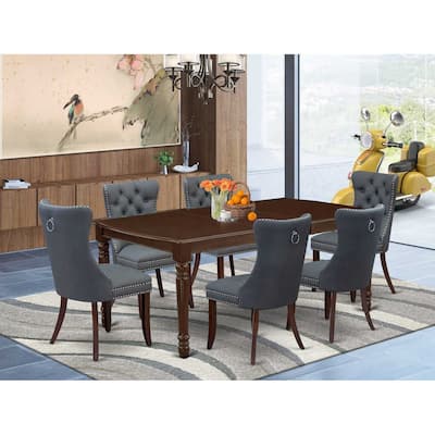 7 Piece Kitchen Table Set with Dining Chairs - Rectangle Table & 6 Parsons Chairs - Mahogany Finish