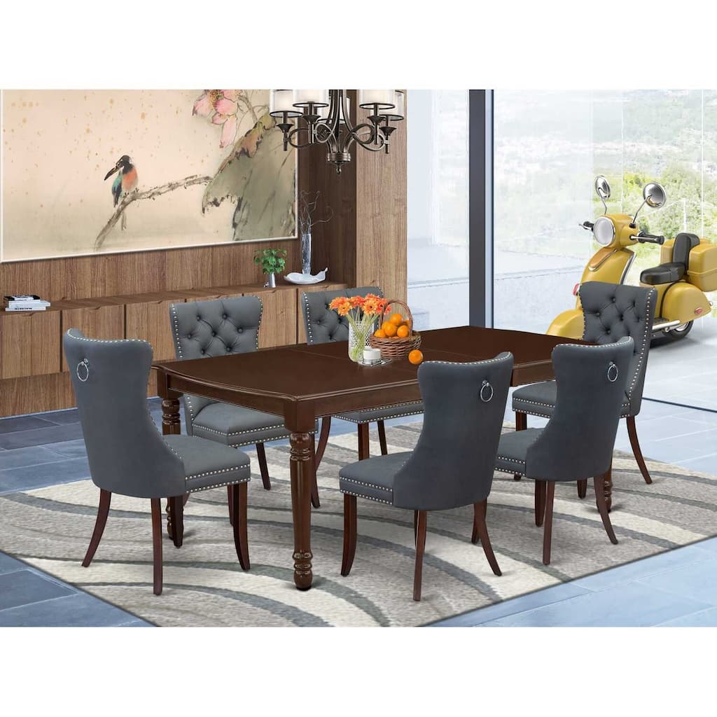 7 Piece Kitchen Table Set with Dining Chairs - Rectangle Table & 6 Parsons Chairs - Mahogany Finish
