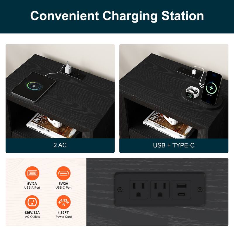 Modern Nightstand with Charging Station